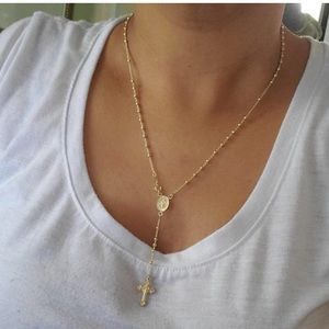 18k gold over sterling Rosary Cross Y Necklace